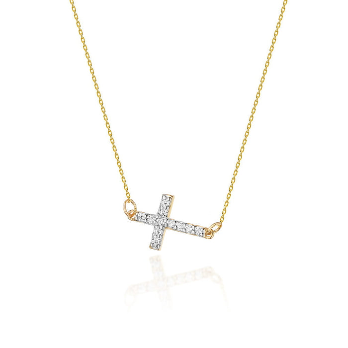 Colier Cruciulita Aur 14k cu Diamante 0.06 ct - Galben