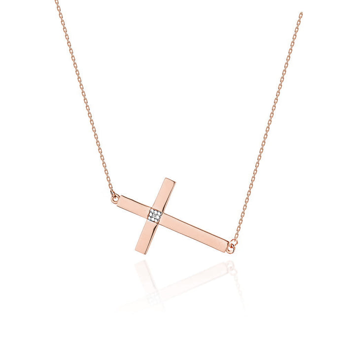 Colier Cruce Aur 14k cu Diamante 0.005 ct - Roz