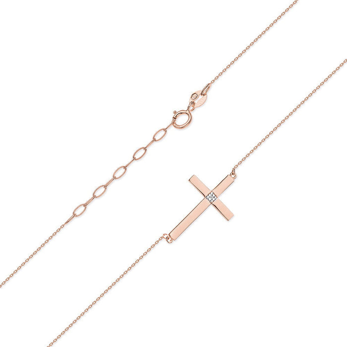 Colier Cruce Aur 14k cu Diamante 0.005 ct - Roz