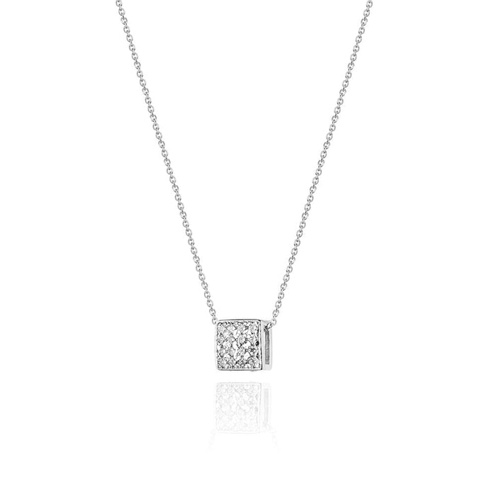 Colier Patrat Aur 14k cu Diamante 0.08 ct - Alb