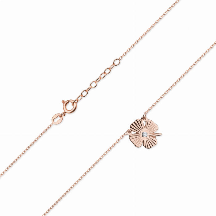 Colier Trifoi Aur 14k cu Diamante 0.005 ct - Roz