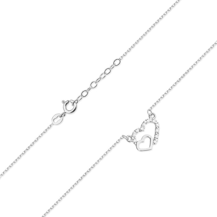 Colier Inimioare Aur 14k cu Diamante 0.06 ct - Alb