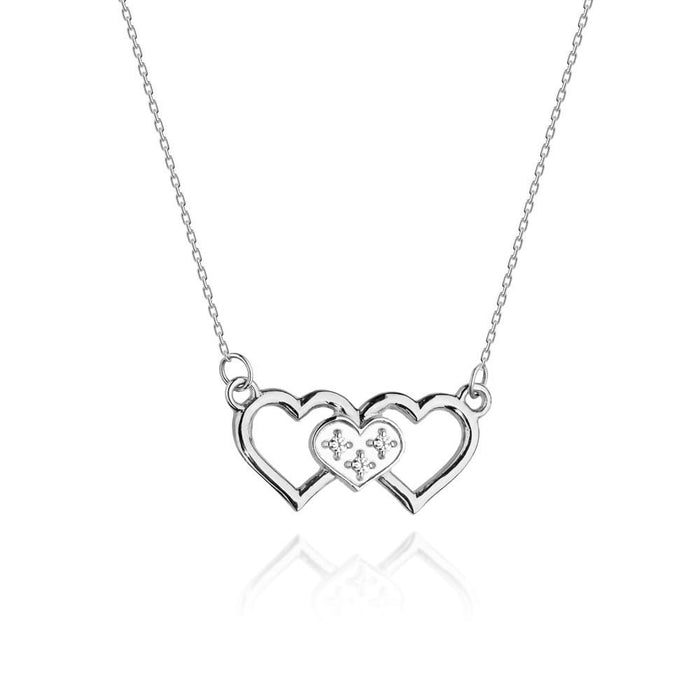 Colier Inimi Aur 14k cu Diamante 0.015 ct - Alb