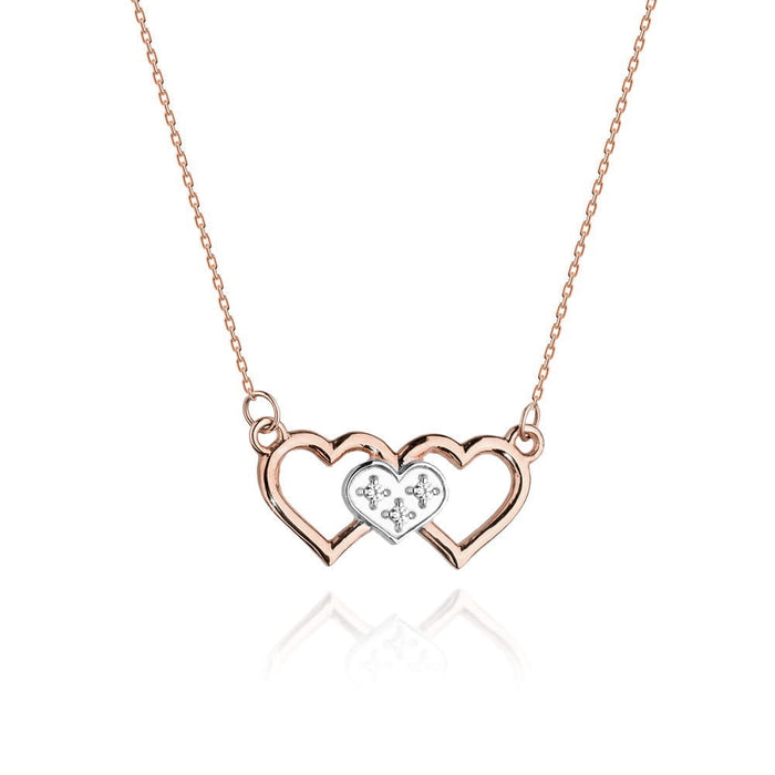 Colier Inimi Aur 14k cu Diamante 0.015 ct - Roz