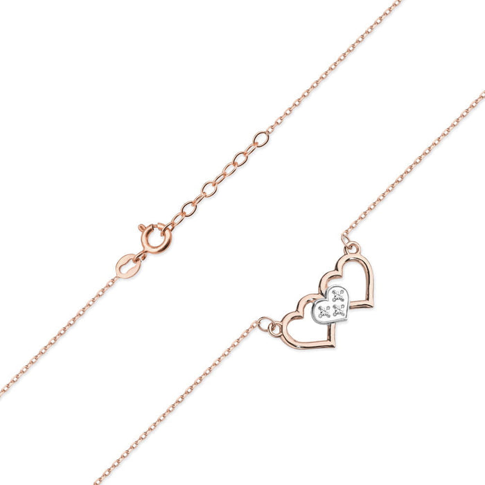 Colier Inimi Aur 14k cu Diamante 0.015 ct - Roz