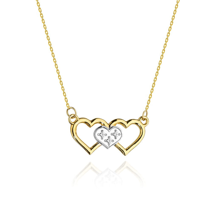 Colier Inimi Aur 14k cu Diamante 0.015 ct - Galben