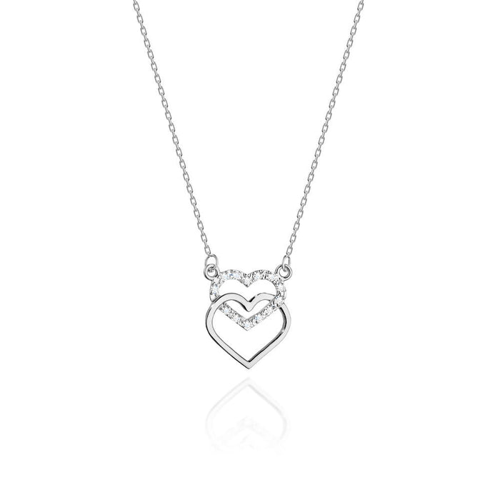 Colier Inimioare Aur 14k cu Diamante 0.05 ct - Alb