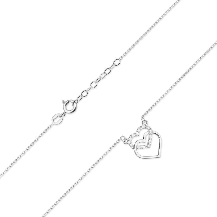 Colier Inimioare Aur 14k cu Diamante 0.05 ct - Alb