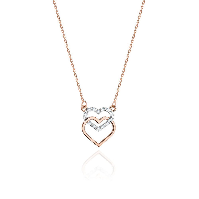Colier Inimioare Aur 14k cu Diamante 0.05 ct - Roz