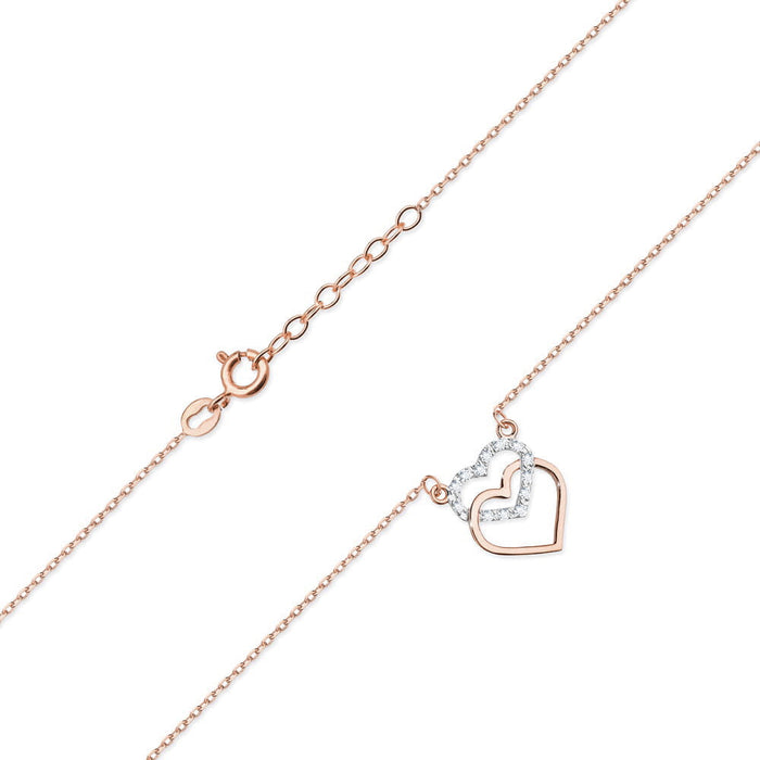 Colier Inimioare Aur 14k cu Diamante 0.05 ct - Roz