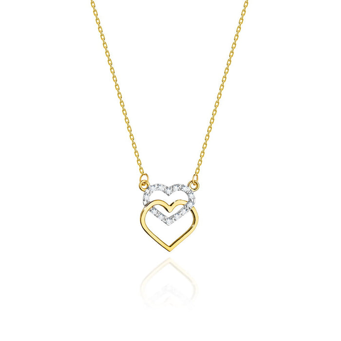 Colier Inimioare Aur 14k cu Diamante 0.05 ct - Galben