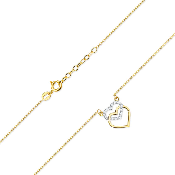 Colier Inimioare Aur 14k cu Diamante 0.05 ct - Galben