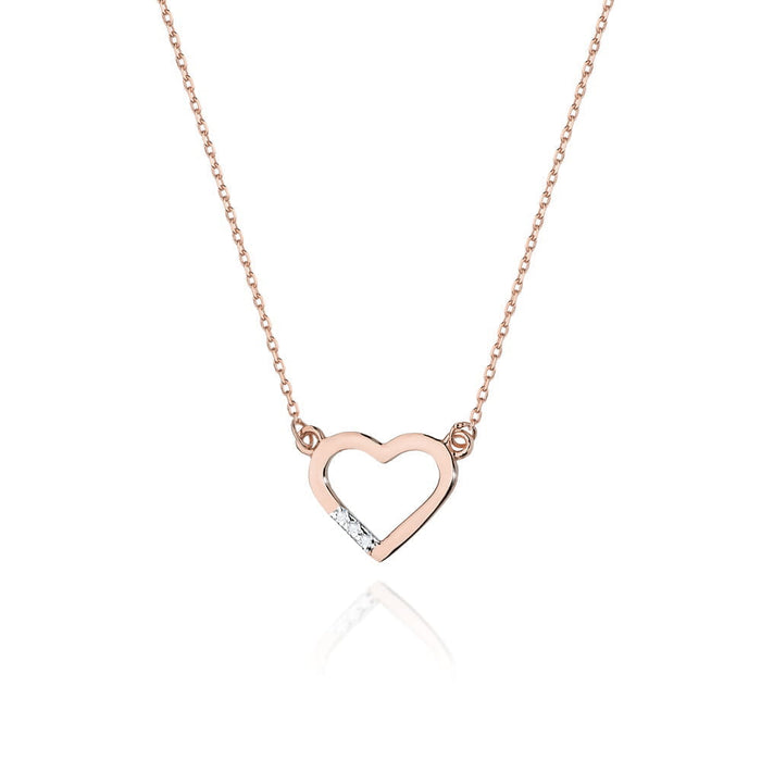 Colier Inima Aur 14 K cu Diamante 0.015 ct - Roz