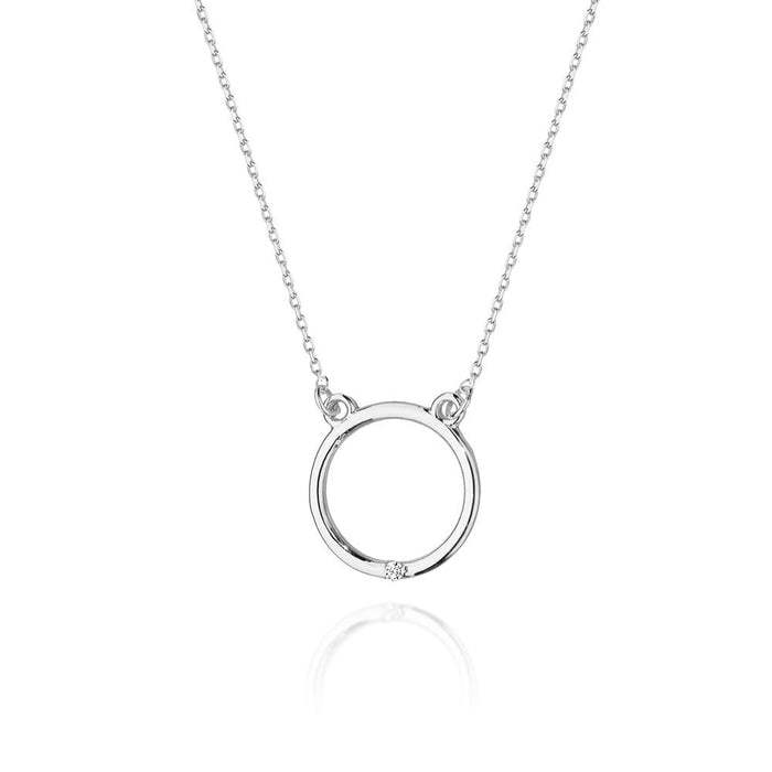 Colier Cerc Aur 14 K cu Diamante 0.01 ct - Alb