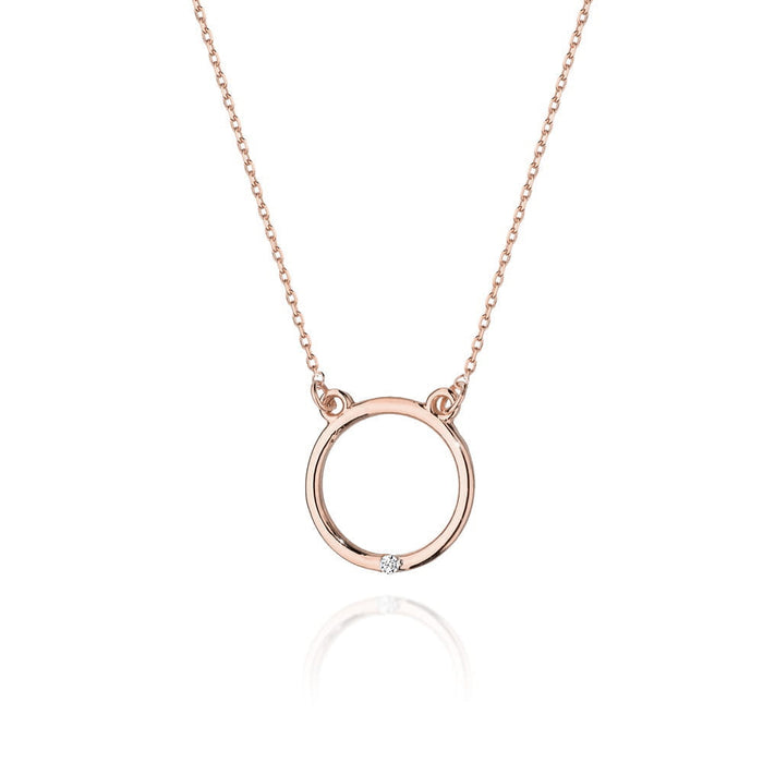 Colier Cerc Aur 14 K cu Diamante 0.01 ct - Roz