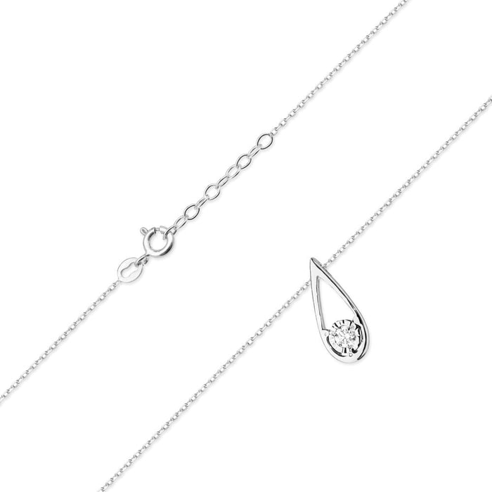 Colier Aur 14 K cu Diamante 0.08 ct - Alb