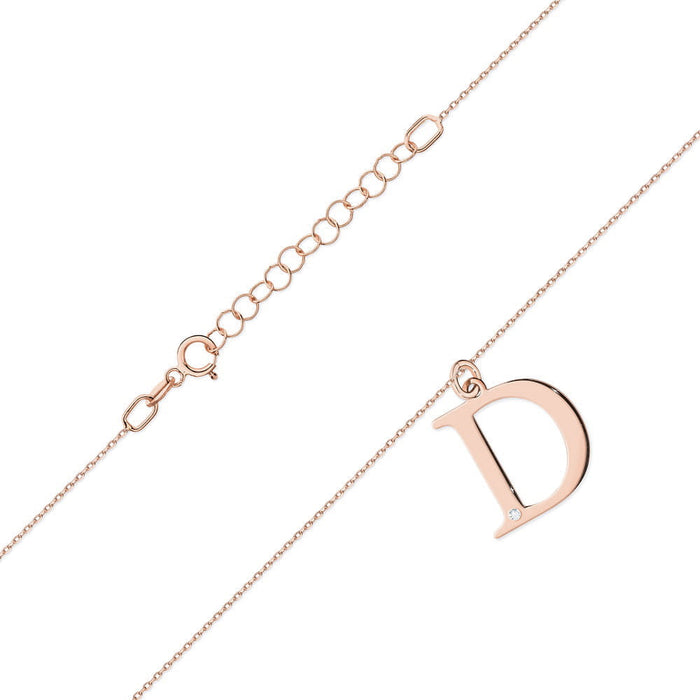 Colier cu pandantiv litera D din Aur 14K cu Diamant Natural Natural 0.005 ct