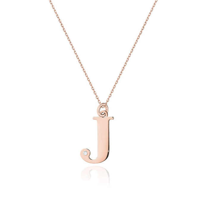 Colier cu pandantiv litera J din Aur 14K cu Diamant Natural Natural 0.005 ct