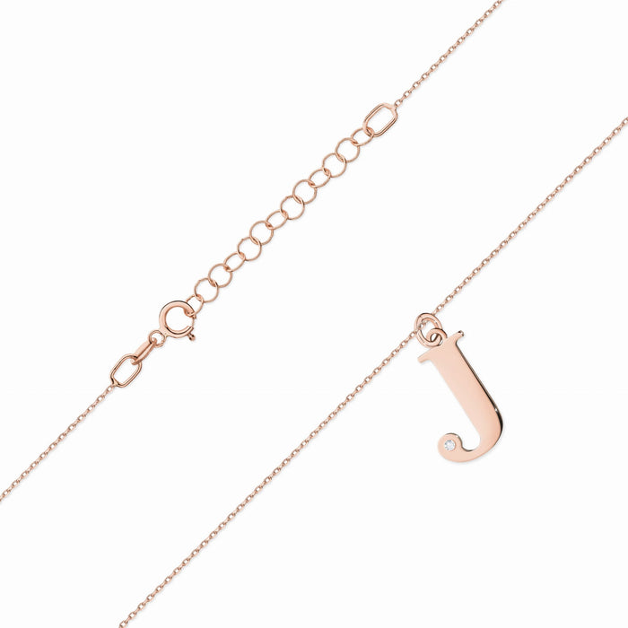 Colier cu pandantiv litera J din Aur 14K cu Diamant Natural Natural 0.005 ct