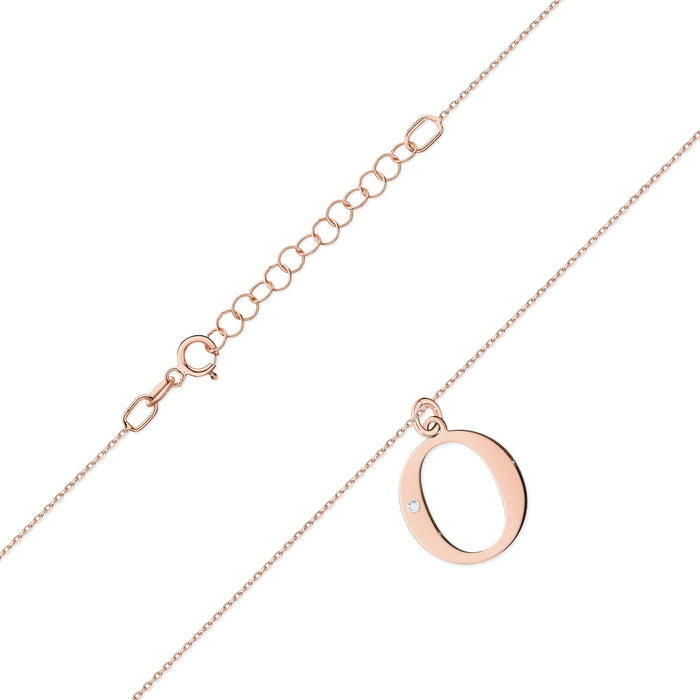 Colier cu pandantiv litera O din Aur 14K cu Diamant Natural Natural 0.005 ct