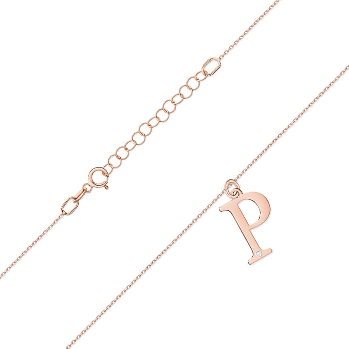 Colier cu pandantiv litera P din Aur 14K cu Diamant Natural Natural 0.005 ct