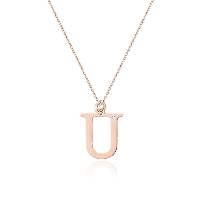 Colier cu pandantiv litera U din Aur 14K cu Diamant Natural Natural 0.005 ct