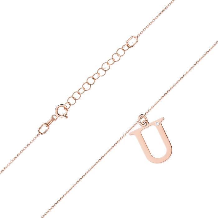 Colier cu pandantiv litera U din Aur 14K cu Diamant Natural Natural 0.005 ct