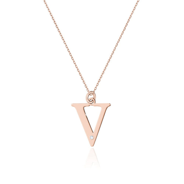 Colier cu pandantiv litera V din Aur 14K cu Diamant Natural Natura 0.005 ct