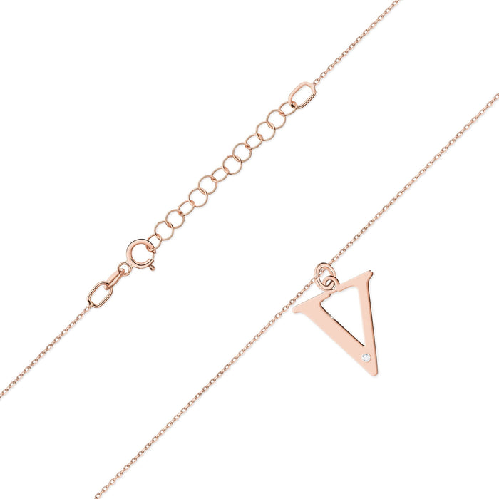 Colier cu pandantiv litera V din Aur 14K cu Diamant Natural Natura 0.005 ct