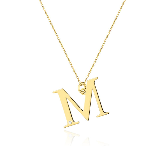 Image for Colier cu pandantiv litera M din Aur 14K cu Diamant 0.005 ct