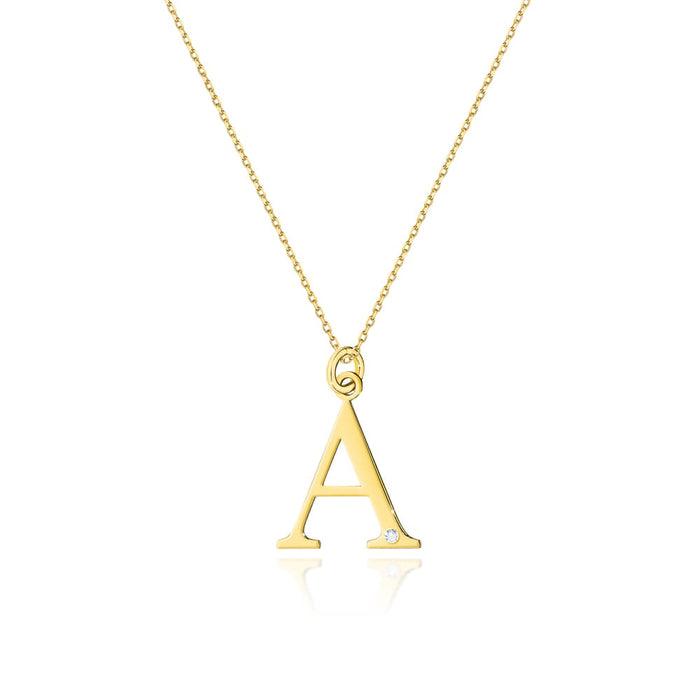 COLIER CU PANDANTIV LITERA A DIN AUR 14K CU Diamant Natural 0.005 CT