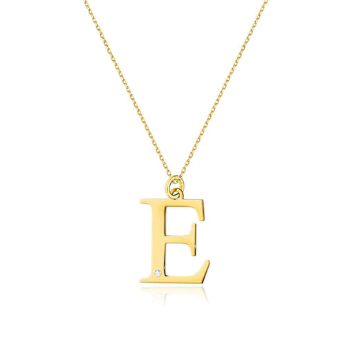 COLIER CU PANDANTIV LITERA E DIN AUR 14K CU Diamant Natural 0.005 CT