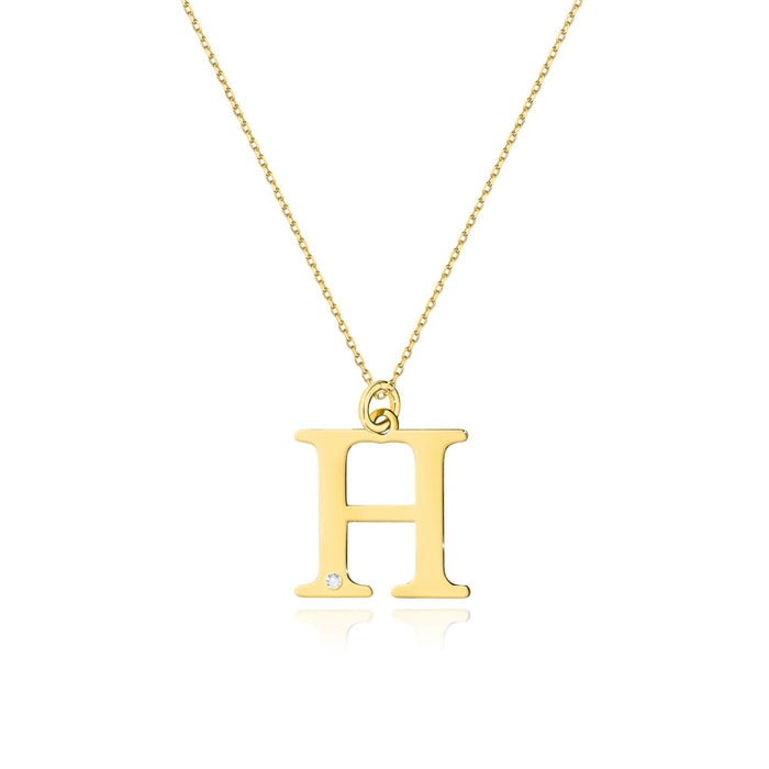 COLIER CU PANDANTIV LITERA H DIN AUR 14K CU Diamant Natural 0.005 CT