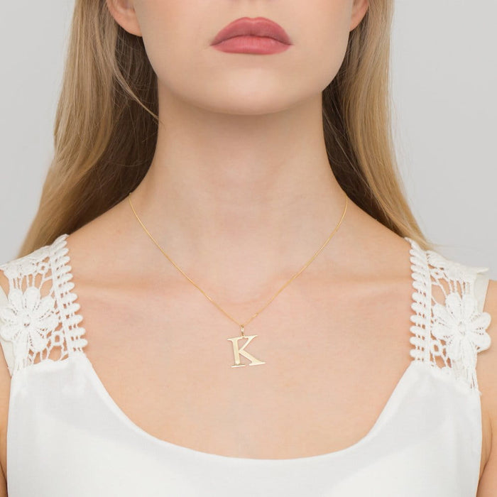 COLIER CU PANDANTIV LITERA K DIN AUR 14K CU Diamant Natural 0.005 CT