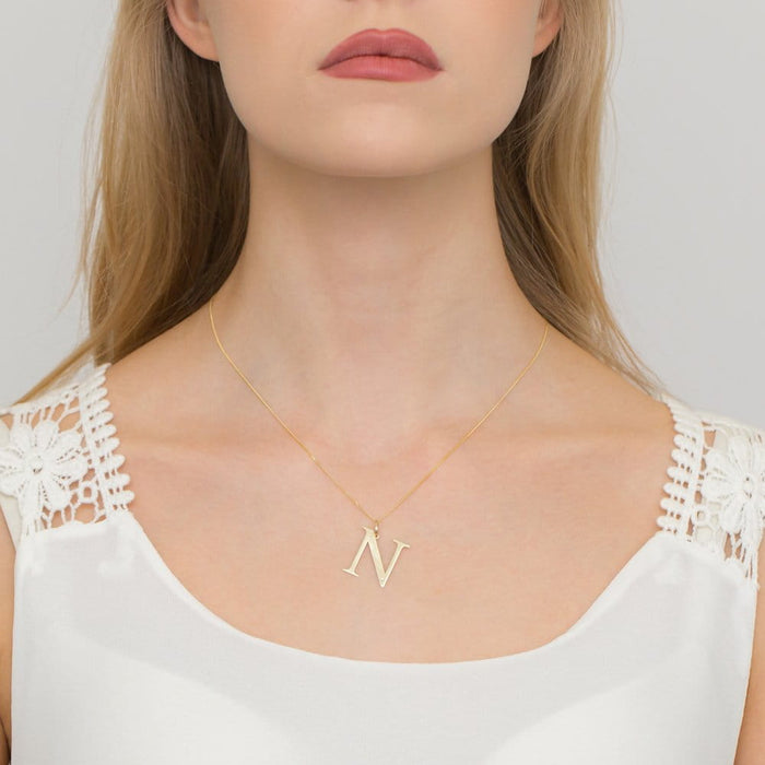 COLIER CU PANDANTIV LITERA N DIN AUR 14K CU Diamant Natural 0.005 CT