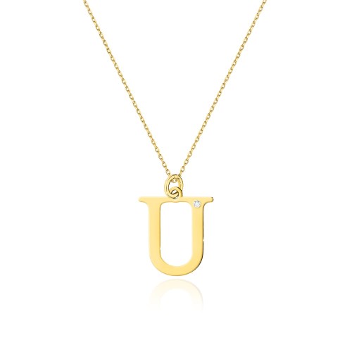 COLIER CU PANDANTIV LITERA U DIN AUR 14K CU Diamant Natural 0.005 CT