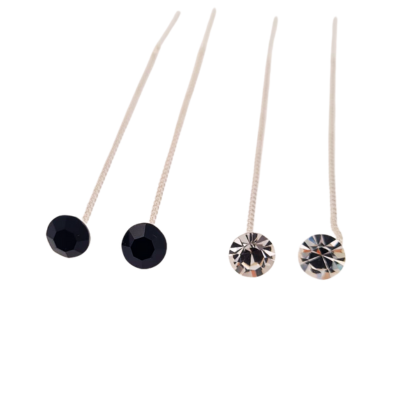 Cercei lant argint cu zirconii  albe sau negre,7 mm