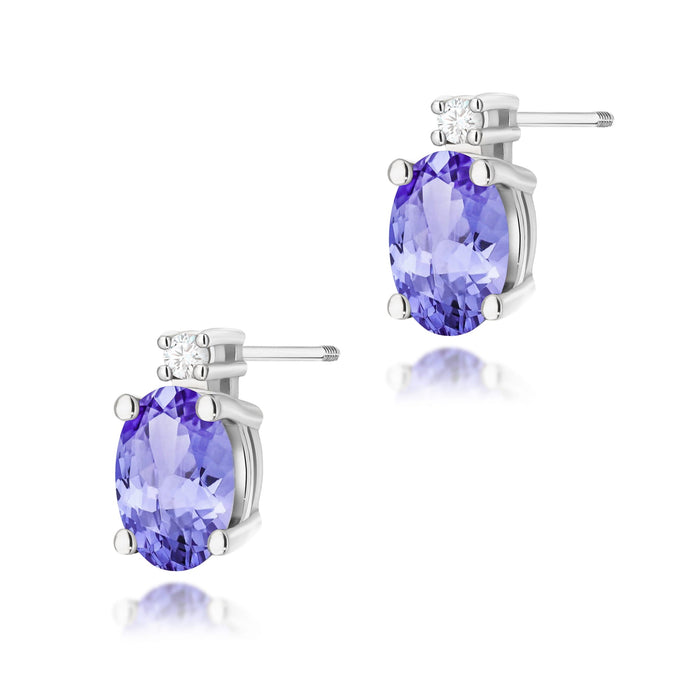 Cercei Aur 14K cu Tanzanit 0.80 ct si Diamant Natural Natural  0.03 ct