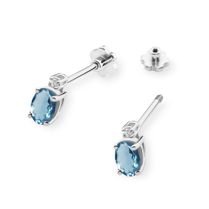 Cercei Aur 14K cu Topaz London Blue 1.00 ct si Diamant Natural Natural  0.03 ct