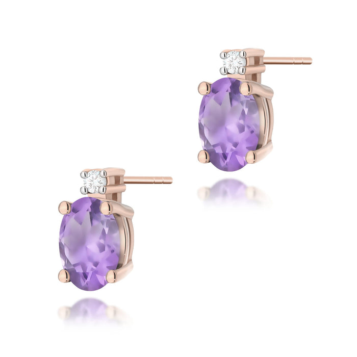 Cercei Aur 14K cu Ametist 0.80 ct si Diamant Natural 0.03 ct - Roz