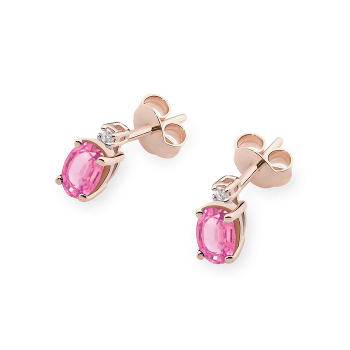 Cercei Aur 14K cu Topaz Roz 1.00 ct si Diamant Natural Natural 0.03 ct