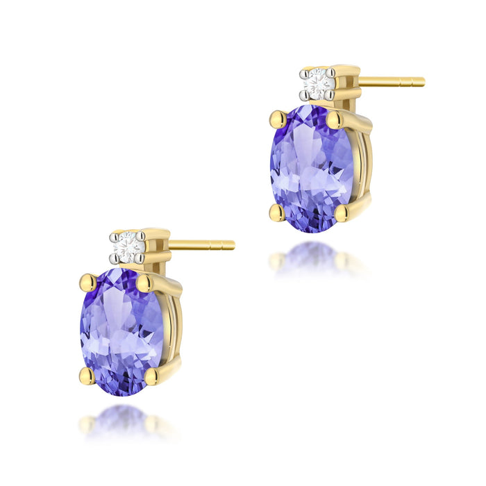 Cercei Aur 14K cu Tanzanit 0.80 ct si Diamant Natural Natural  0.03 ct
