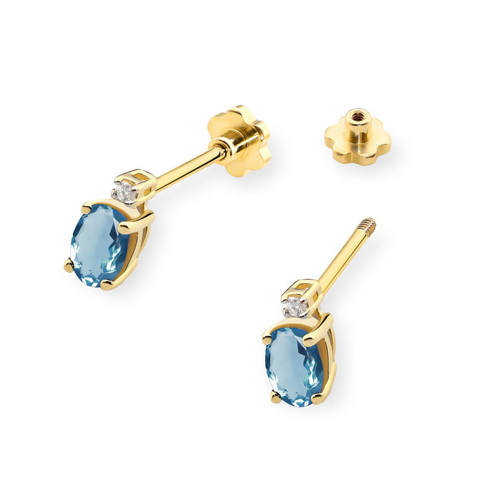 Cercei Aur 14K cu Topaz London Blue 1.00 ct si Diamant Natural Natural  0.03 ct