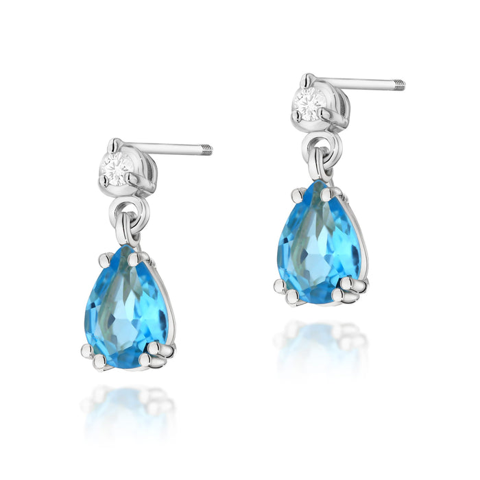 Cercei Aur 14K cu Topaz Albastru 1.80 ct si Diamante Naturale Naturale 0.04 ct