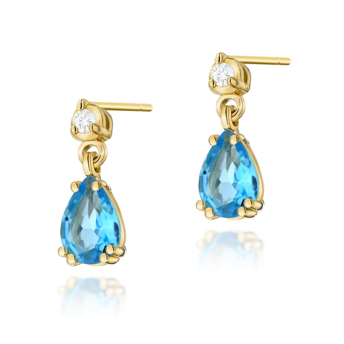 Cercei Aur 14K cu Topaz Albastru 1.80 ct si Diamante Naturale 0.04 ct