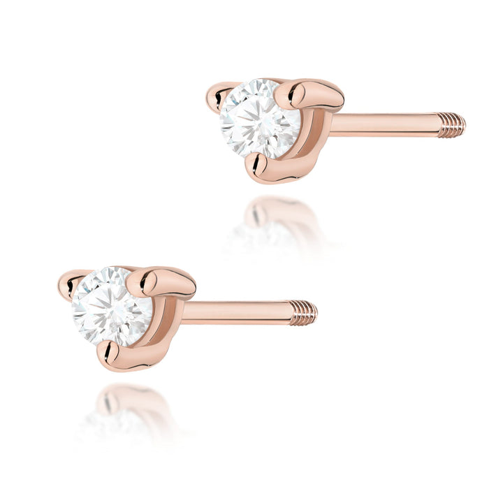 Cercei Aur 14 k cu Diamante Naturale 0.08 ct - Roz