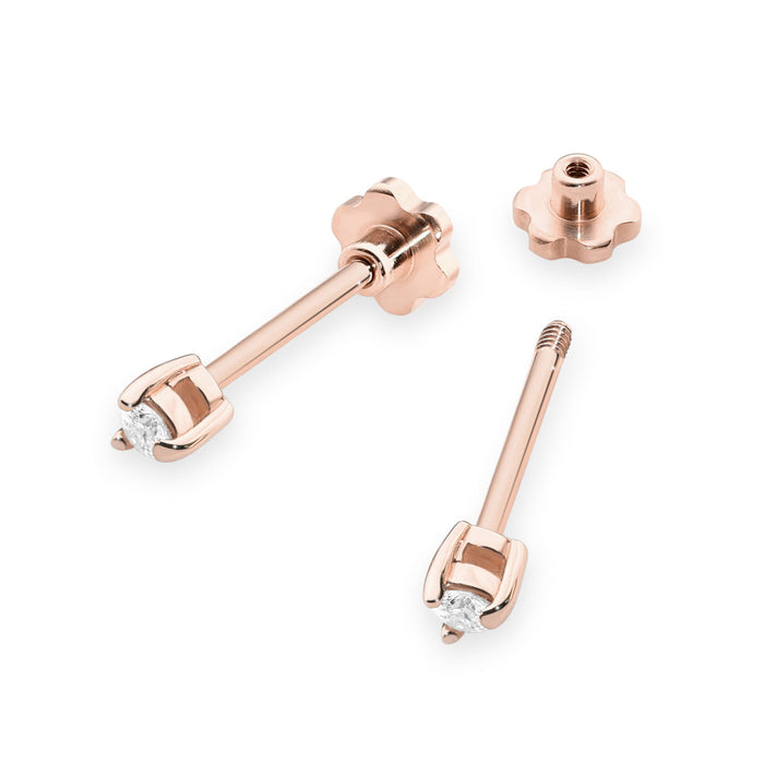 Cercei Aur 14 k cu Diamante Naturale 0.08 ct - Roz