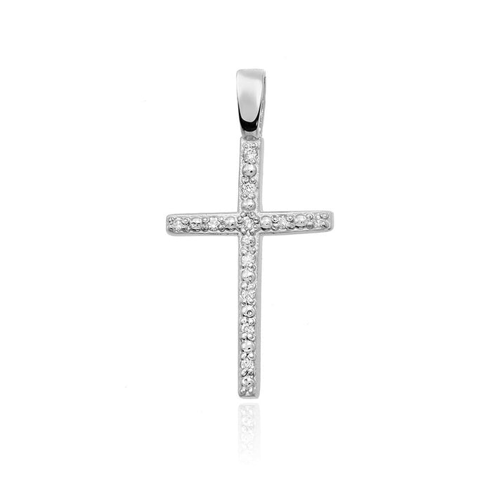 Pandantiv Cruce Aur 14K cu Diamante 0.05 ct - Alb