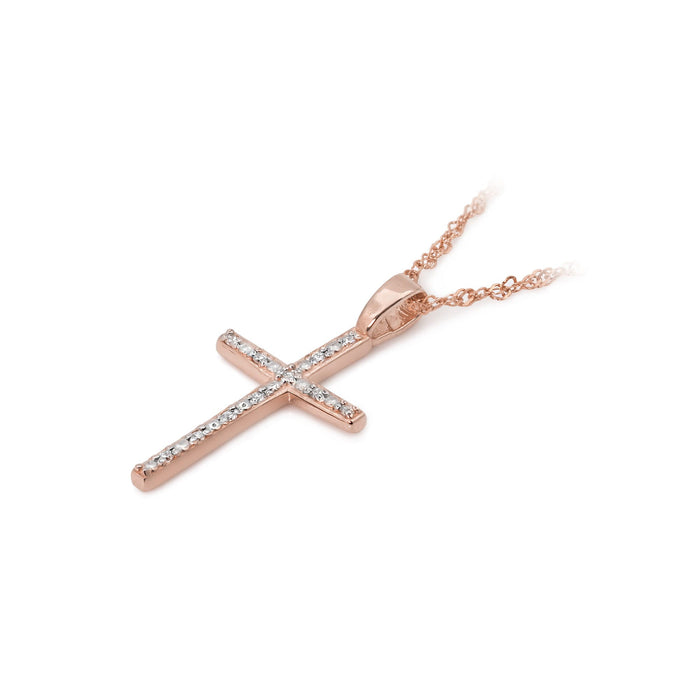 Pandantiv Cruce Aur 14K cu Diamante 0.05 ct - Roz