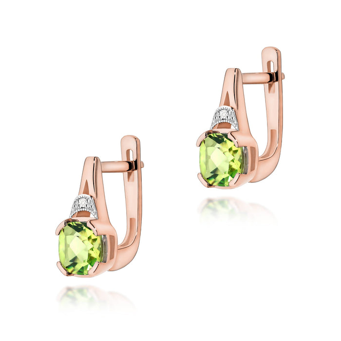Cercei Aur 14K cu Peridot 2.00 ct si Diamante Naturale Naturale 0.01 ct